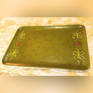 Vtg 60s Rare Fitz & Floyd Butterfly Green Paper Mache Over Metal Serving Tray